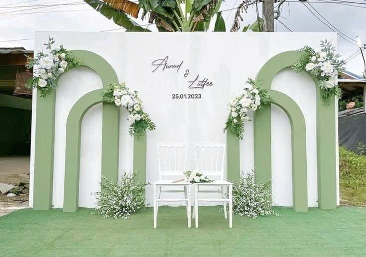 Backdrop chụp hình hoa lụa tone xanh