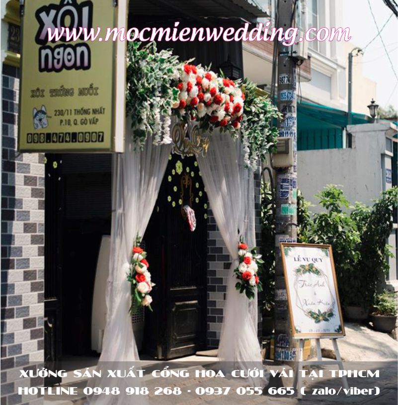 Bán cổng hoa cưới chân cột rèm voan giá rẻ tại TPHCM