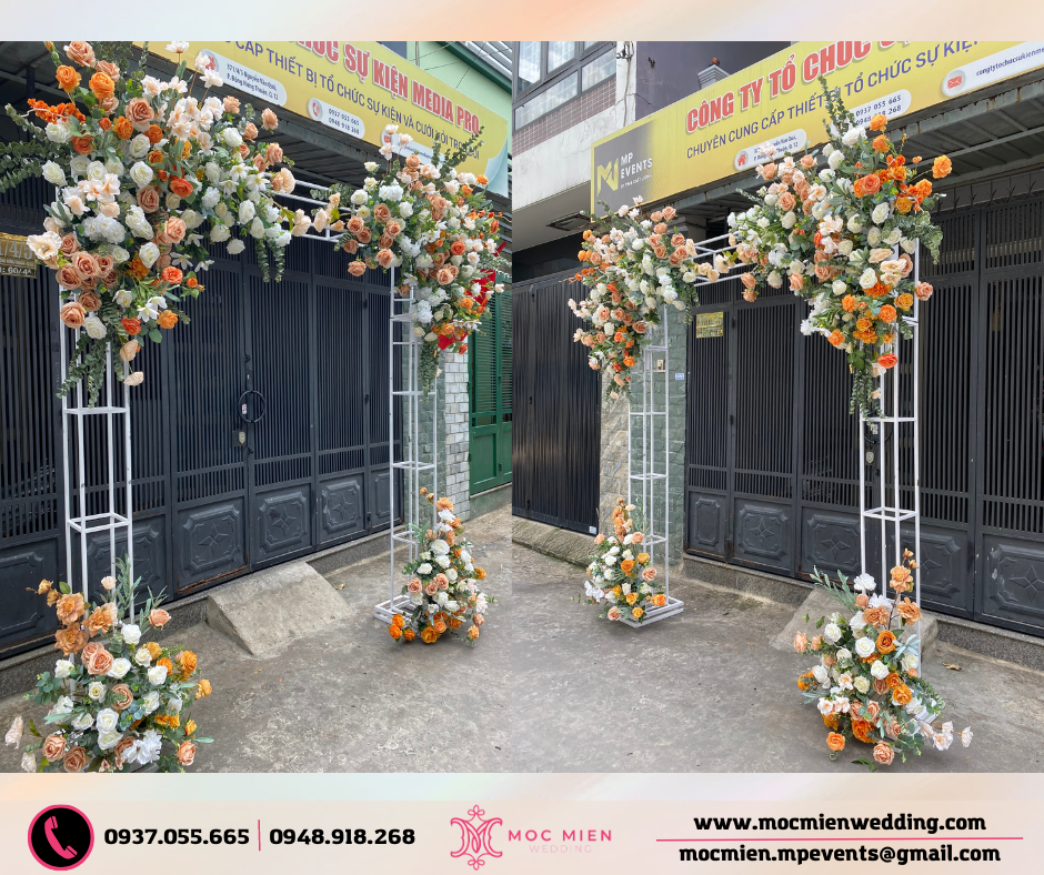 Cổng hoa tone màu cam sữa mới nhất tại Mộc Miên Wedding