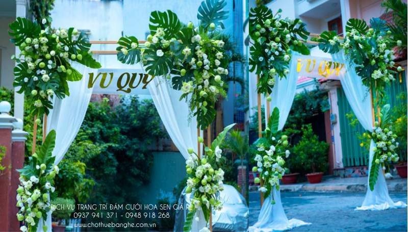 Cho thuê cổng hoa cưới: trang trí cổng cưới hoa lụa và trang trí cổng cưới hoa tươi.