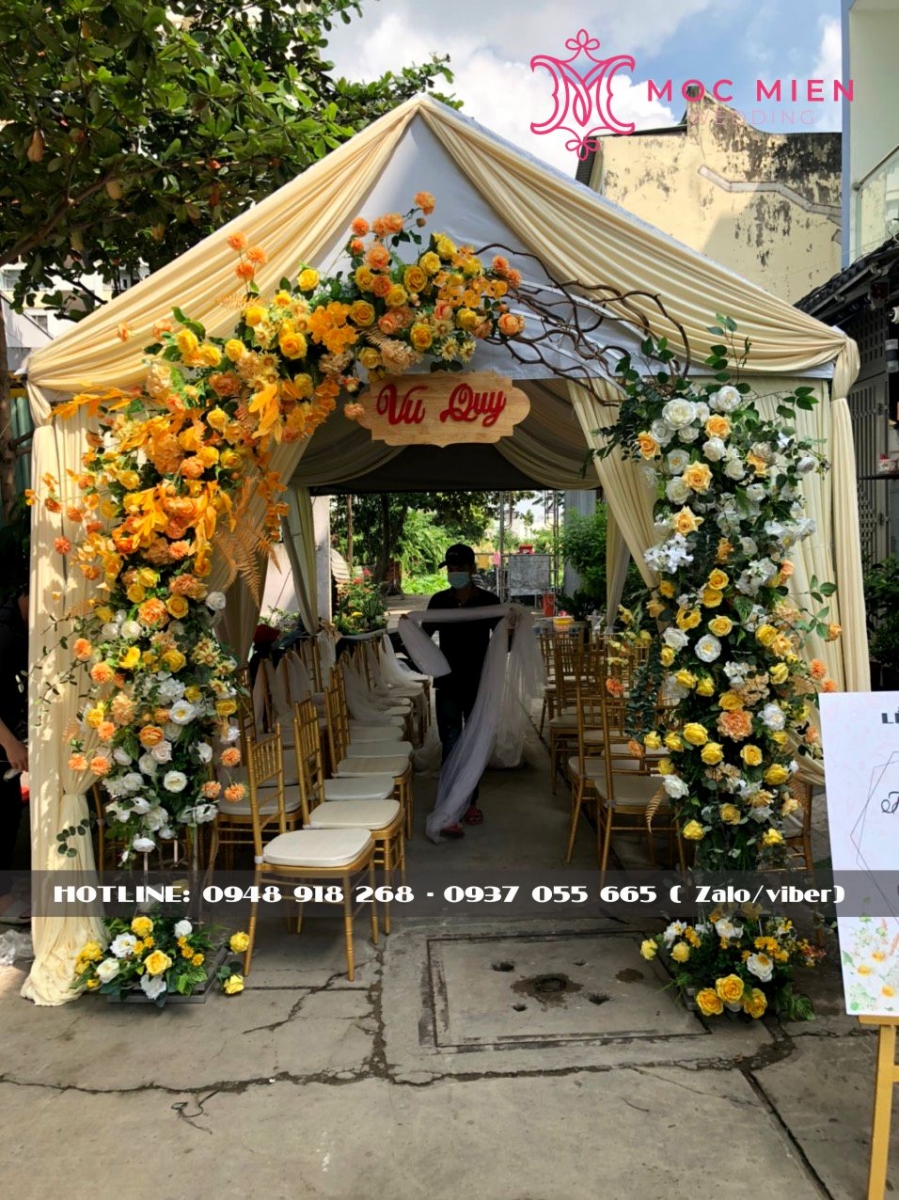 Cho thuê cổng cưới hoa lụa đơn giản