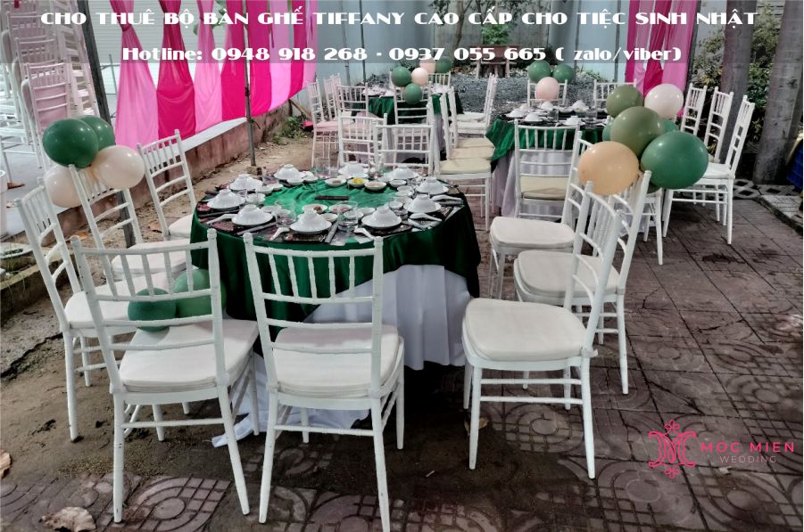 Cho thuê bộ bàn ghế tiffany cao cấp cho tiệc sinh nhật tại nhà - bộ bàn ghế tông màu xanh lá
