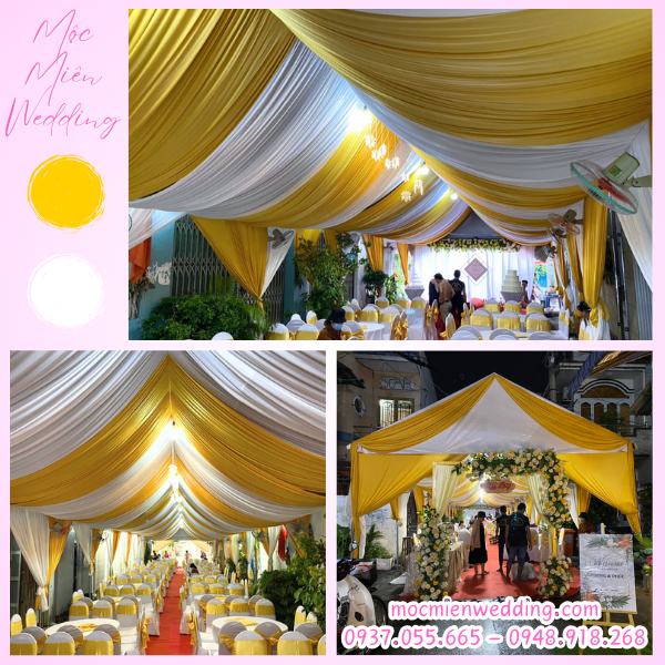 Mộc Miên wedding dịch vụ trang trí rạp cưới theo tông màu trắng - xanh bơ