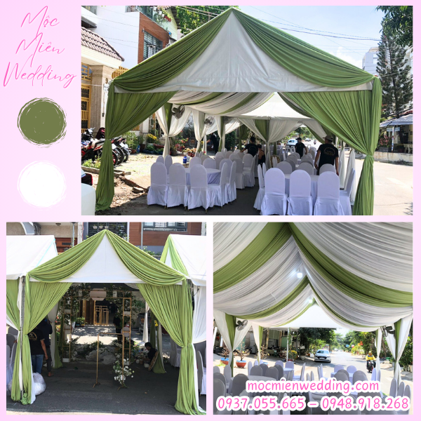 Mộc Miên wedding dịch vụ trang trí rạp cưới theo tông màu trắng - xanh bơ