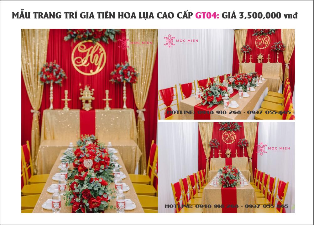 Giá thuê trang trí lễ gia tiên đơn giản cho đám cưới tông màu đỏ chỉ từ 3,500,000 vnđ/gói