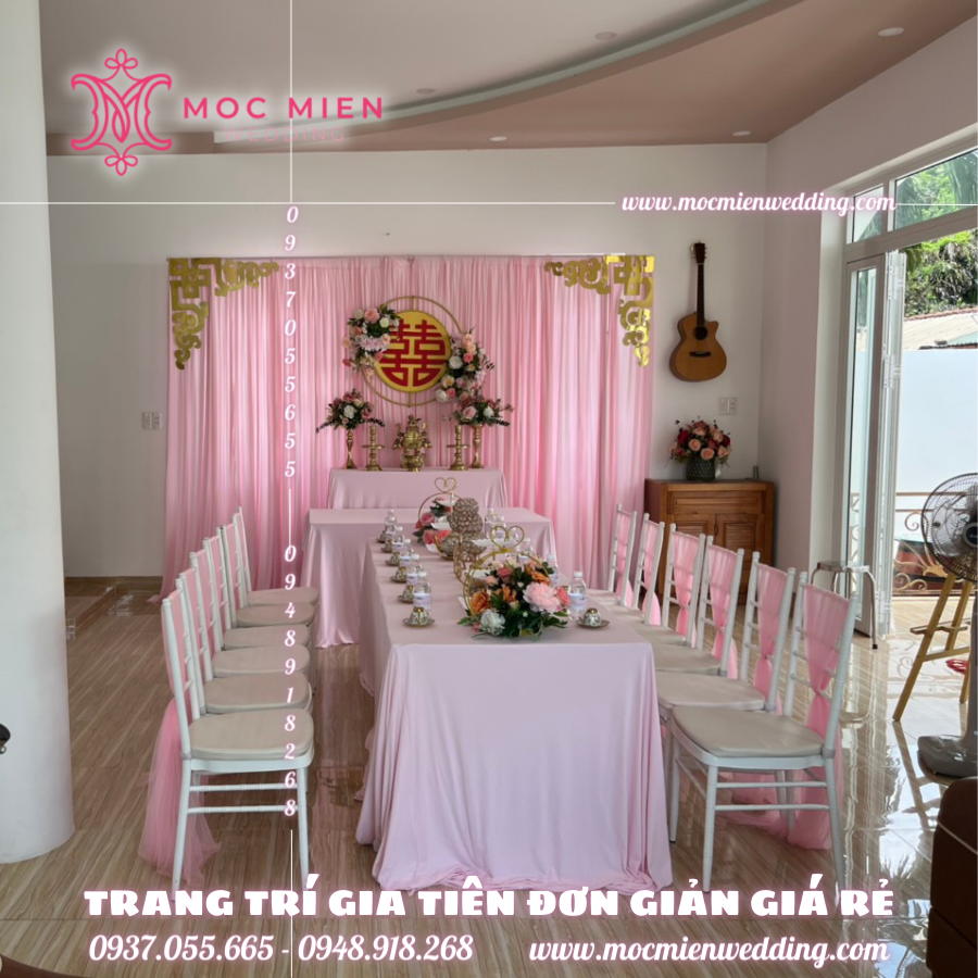 Trang trí lễ vu quy gia tiên full hồng